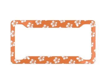 Orange Hibiscus Hawaiian License Plate Frame