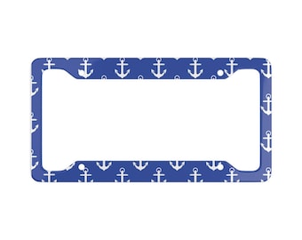 Blue Anchor License Plate Frame - Stainless Steel Car Decor