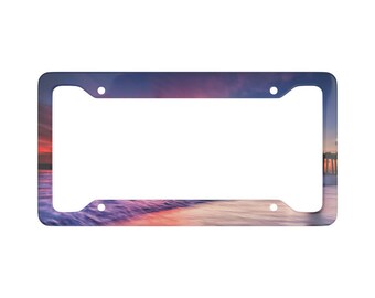 Sunset Beach Pier Aluminum License Plate Frame