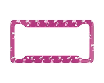 Pink Palm Tree Aluminum License Plate Frame: Hawaiian Surfer Decor