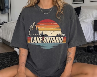 Lake Ontario Shirt, Great Lakes Sunset Graphic Tee, Retro Canada Vacation Gift, Cottage Country Outdoor Comfort Colors Shirt
