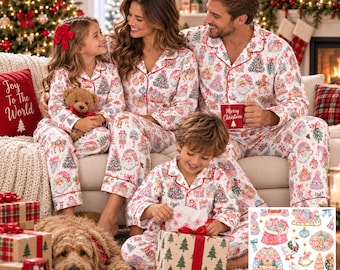 Matching Family Christmas Pajamas, Fancy Pink Grandmillennial Xmas PJs, Coquette Nutcracker Santa Gingerbread Holiday Sleepwear