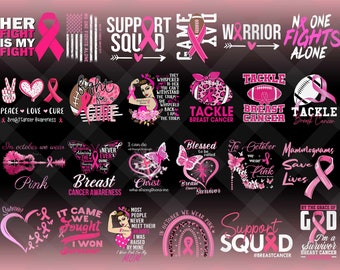 45+ Breast Cancer SVG PNG Bundle, Cancer SVG, Cancer Awareness, Pink Ribbon,Breast Cancer, Fight Cancer Quote Svg, Sublimation