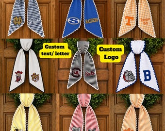 Football Wreath Sash, Striped Monogram Door Decor, College Football Tailgate Ribbon, Custom University Sash
