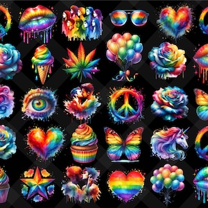 Plus de 30 PNG aquarelle LGBTQ Pride Clipart Bundle, fichiers Png du mois de la fierté LGBT, Pride Party clipart, clipart arc en ciel, Art du festival Gay