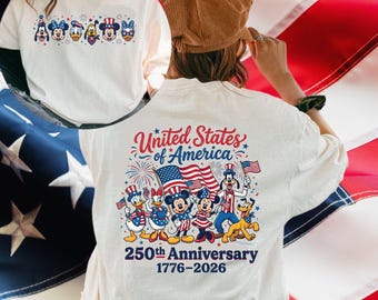Retro USA 250th Anniversary Mickey & Friends Shirt, Disney 4th of July Shirt, Patriotic Disney Gifts, Disneyland Independence Day Family Tee