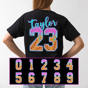 Número de goteo de helado de béisbol PNG / Diseño de camiseta con nombre personalizado / Sublimación de números de cono de waffle / Día del juego PNG, Descarga digital
