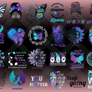 Pacote com mais de 95 designs de PNG para suicídio, prevenção de suicídio em PNG, fita para depressão suicida em PNG, saúde mental em PNG, prevenção e conscientização sobre suicídio em PNG