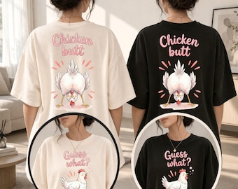 Guess What Chicken Butt PNG Bundle, Funny Preppy Sublimation Design, Matching Shirts Graphic, Front and Back Retro Humor Digital Download