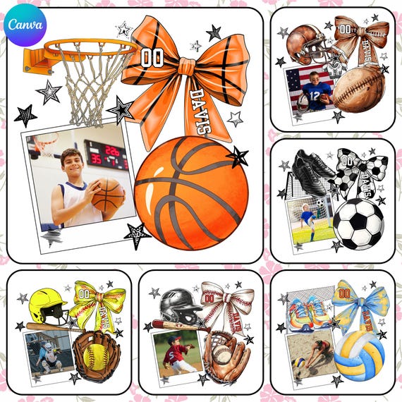 Sports Photo Insert Canva Template Png, Soccer Mama Png, Baseball Mama Png, Football Coquette Bow Png, Basketball Game Day, Volleyball Png