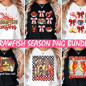 May include: A set of six digital designs featuring crawfish, seafood, and Cajun-inspired graphics. The designs include crawfish, a pot of boiling water, corn on the cob, and the text "Crawfish Season".