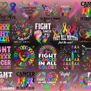 Pacchetto Png Combatti il cancro in tutti i colori, Design maglietta consapevolezza cancro PNG, Maglietta guerriero cancro PNG, Vittima cancro PNG, Design sublimazione