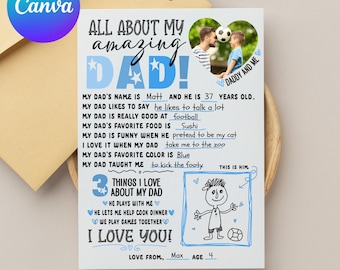 All About My Dad Printable, Kids Father's Day Printable, Printable All About Dad Fill In the Blanks, Kids Activity Page, Coloring Page
