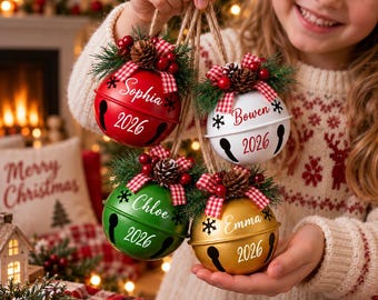 Personalized Jingle Bell Christmas Ornament, Pine Cone Decor, Family Keepsake, Christmas Gifts, 2026 Custom Jingle Bell, Christmas Ornament