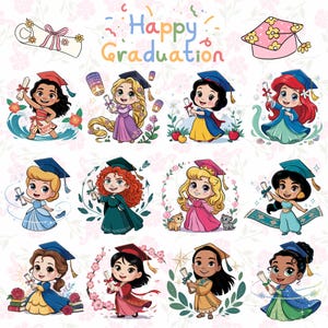 11+ Cartoon Princess Graduation 2025 Png-Bundle, Cartoon Charakter Grad Png, Cartoon Senior 2025 Png, Cartoon graduierter Png, Digitale Datei
