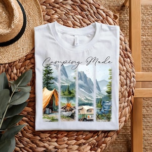 Mode camping PNG, PNG été rétro, aventure en famille, sublimation, coup de pinceau, plein air, conception de chemise de camping, camping vintage