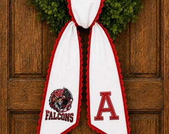 Football Wreath Sash, Striped Monogram Door Decor, College Football Tailgate Ribbon, Custom University Sash