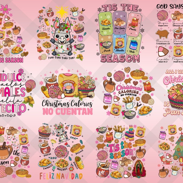 Kerst Mexicaanse kerstbundel PNG, Pan Dulce Png, Spaanse Kerstmis, grappige Kerstmis, Mexicaanse chocolade, roze Kerstmis