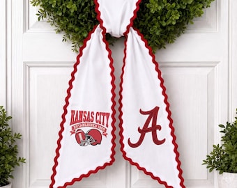 Football Wreath Sash, Striped Monogram Door Decor, Football Tailgate Ribbon, Custom Embroidered Sash