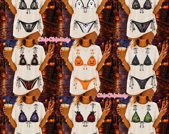 10+ Halloween Bikini PNG, Spooky Summer Skeleton Design, Witchy Halloween Shirt PNG, Girly Vintage Spooky Season Graphic Digital Download