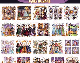 Princess Halloween Png Bundle, Cartoon Character Halloween Png, Spooky Season Png, Trick Or Treat Png, Trendy Halloween Png