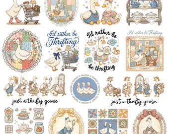 15+ I’d Rather Be Thrifting Goose PNG, Funny Silly Thrifting PNG, Coquette Saving Money Second Hand Shopping, Patwork Cottagecore