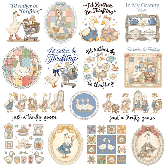 15+ I’d Rather Be Thrifting Goose PNG, Funny Silly Thrifting PNG, Coquette Saving Money Second Hand Shopping, Patwork Cottagecore