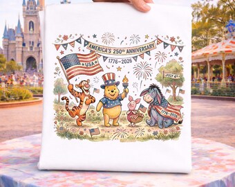 Disney Patriotic Pooh And Friends Shirt, Winnie The Pooh 4th Of July Tee, USA Flag Celebration 1776 2026 Tee, America 250th Anniversary Tee