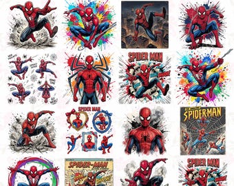 Spider Hero Png Bundle, Cartoon Superhero Png, Vintage Comic Book Hero Graphic, New Movie Png, New Day Comic Clipart, Instant Download