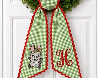 Personalized Mexican Christmas Donkey Embroidery Designs Wreath Sash,  Spanish Xmas, Christmas Front Door Decor Gift