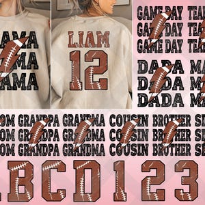 Paquete de fútbol personalizado PNG, número de fútbol y alfabeto, deporte familiar PNG, rayo de fútbol PNG, mamá del día del juego de fútbol