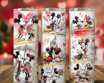 Mouse Movie Valentine 20oz Skinny Tumbler Designs, Mouse And Friends Valentine 20oz Tumbler Wrap Png, Friends Valentines Tumbler Wrap Png