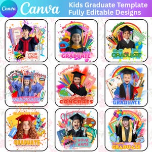 Modèle modifiable pour l'obtention du diplôme pour enfants, promotion 2025 pour enfants, modèles de fans de diplômés, école primaire, promotion 2025 numérique