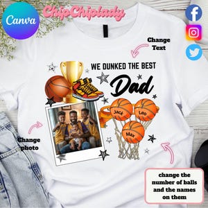 Plantilla personalizada de Canva "We Dunked The Best Dad" editable, nombre de niño personalizado para baloncesto, regalos para el Día del Padre, regalos para papá