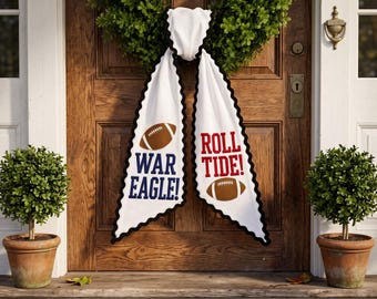 House Divided Wreath Sash, Personalized Football Striped Door Bow, Custom University Sash, Sports Team College Fan Decor, Gameday Home Decor
