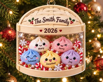 Christmas Dumpling Tree Ornament, Custom Name Family Glitter Dumpling Ornament, Dumpling Lover Gift, Kids Christmas Gift,Holiday Decor