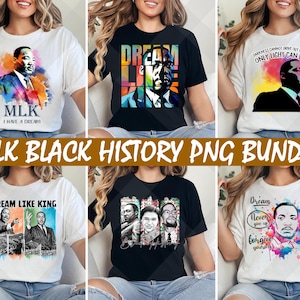 May include: A set of six digital designs featuring portraits of Martin Luther King Jr. and other inspirational figures. The designs include colourful watercolour backgrounds and text such as "MLK I Have A Dream", "Dream Like King", and "Darkness Cannot Drive Out Darkness Only Light Can Do It".