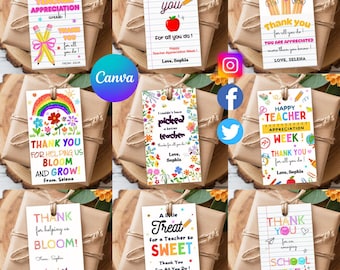 8+ Teacher Appreciation Gift Tags Editable Canva Template, Thank You Teacher Gift Tag School Printable Gift Tags Label Instant Download
