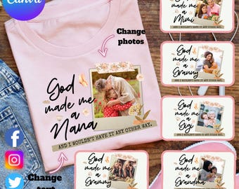 Jesus Mother's Day Canva Template Bundle, Custom Grandma Canva Frame, God Made Me A Nana Png, Best Grandma Canva Template Png, Digital File