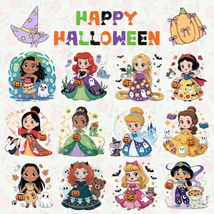 11+ cartoni animati principessa Halloween PNG Bundle, personaggio dei cartoni animati Halloween PNG, stagione spettrale PNG, dolcetto o scherzetto PNG, Halloween alla moda PNG