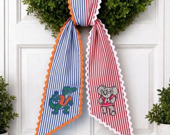 Football Wreath Sash, Striped Monogram Door Decor, College Football Tailgate Ribbon, Custom University Sash