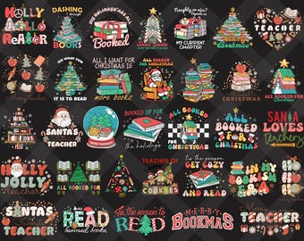 50+ Designs Book Lovers Christmas Png, All Booked For Christmas, Bookworm Christmas, Christmas Book Tree Png, Cozy Bookish