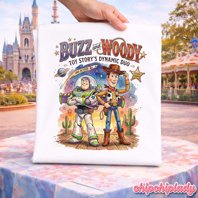 Disney Pixar Buzz och Woody T-shirt, Space Ranger och Cowboy Duo-tröja, Toy Story-filmkaraktärer T-shirt, Disney Toy Story Äventyr T-shirt bild 1