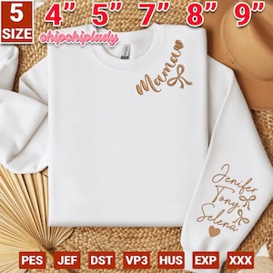 Moletom bordado personalizado para mamãe com nomes de crianças na manga, moletom bordado personalizado para mamãe, roupas de aniversário para mamãe, presentes para gravidez