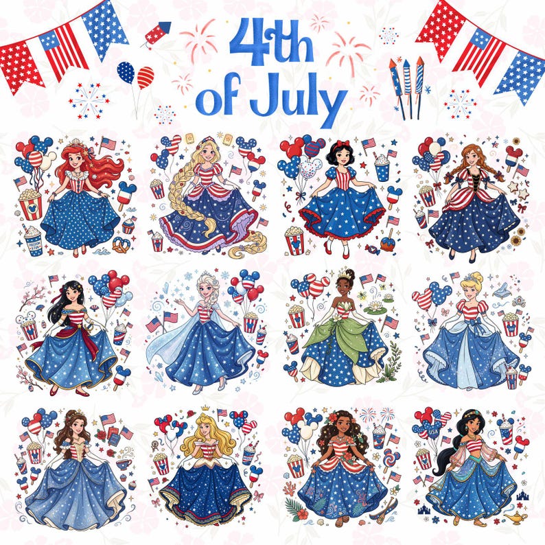 Princess 4th of July Png Bundle, Patriotic Princess Png, American ...