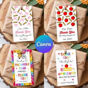 4 Geschenkanhänger für die Wertschätzung des Lehrers bearbeitbare Canva-Vorlage, Danke, Lehrer, Geschenkanhänger, Schule, druckbare Geschenkanhänger, Etikett