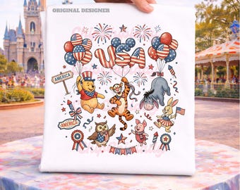Disney Winnie The Pooh & Friends America 250th Anniversary Shirt, Pooh USA Balloons 4th of July Shirt, Pooh USA Flag Tee, Independence Day