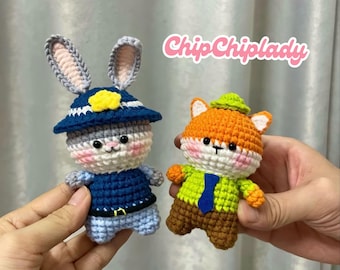 Bunny And Fox Crochet Pattern, Amigurumi Bunny & Fox Pattern, Cute Animal Crochet Keychain, Plush Doll Crochet