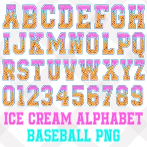 Alfabeto de Sorvete de Beisebol PNG, Letras de Gotejamento, Sublimação de Fonte de Casquinha de Waffle, Fonte de Gotejamento de Sorvete, Fonte de Doce de Verão, Alfabeto de Rabiscos Fofos