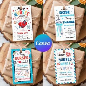 Canva Editable Nurse Appreciation Gift Tag, A Little Dose of Thanks, Nurse Week Gift, Nurse Appreciation Tag